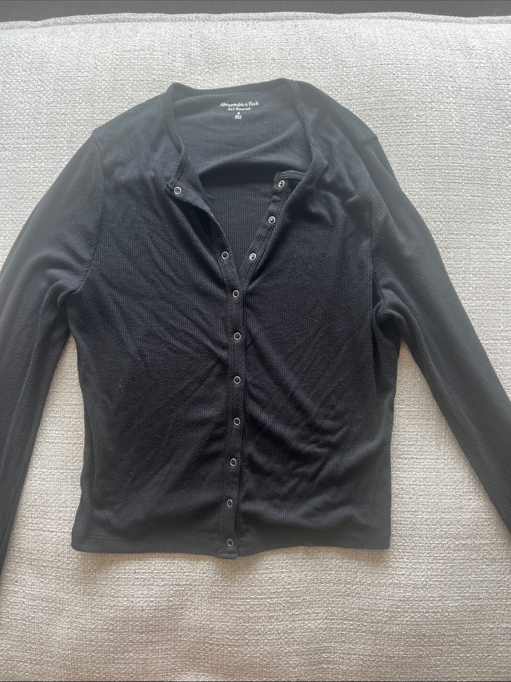 Abercrombie & Fitch Black Snap-Front Ribbed Long-Sleeve Cardigan
